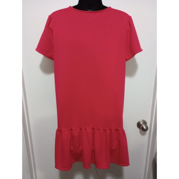Draper James Size Small Pink Short Sleeve Solid Flounce Shift Dress V Neck - Picture 7 of 10